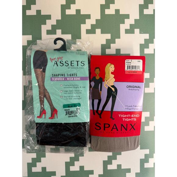 SPANX Accessories - Spanx Tights Pantyhose Lot of 2 Black Stripe & Nude Bodyshaping Size 3 C NWT